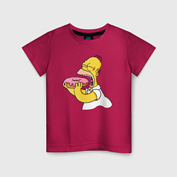 Футболка хлопковая детская Гомер Симпсон нацелился на пончик, цвет: маджента