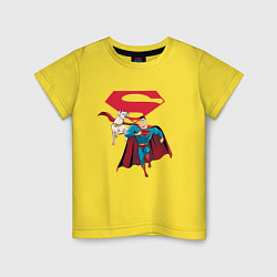 Футболка хлопковая детская Крипто и Супермен с лого DC Лига Суперпитомцы, цвет: желтый
