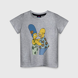 Футболка хлопковая детская Гомер Симпсон танцует со своей женой Мардж, цвет: меланж