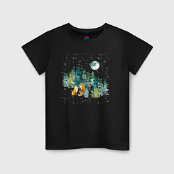 Детская футболка Зимний лес и семья лис