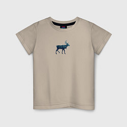 Детская футболка Зимний лес в силуэте прогуливающегося оленя