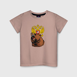 Детская футболка Патриотичный медведь на фоне герба