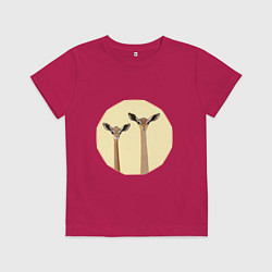 Футболка хлопковая детская Жирафовые газели геренук на бежевом фоне, цвет: маджента