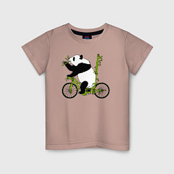 Детская футболка Панда на велосипеде с бамбуком