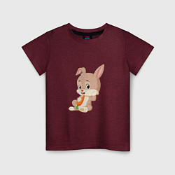 Футболка хлопковая детская Кролик с морковочкой, цвет: меланж-бордовый