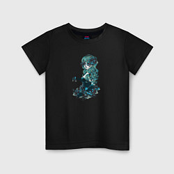 Детская футболка Девушка в образе санта муэрте и синие розы