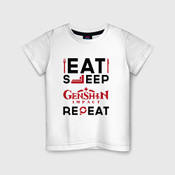 Детская футболка Надпись: eat sleep Genshin Impact repeat