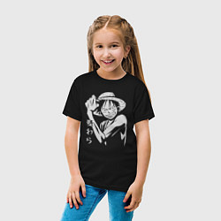 Футболка хлопковая детская Луффи соломенная шляпа, цвет: черный — фото 2