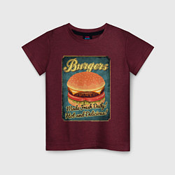 Футболка хлопковая детская Burgers - Made fresh daily!, цвет: меланж-бордовый