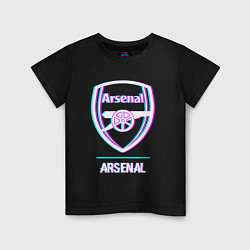 Футболка хлопковая детская Arsenal FC в стиле glitch, цвет: черный