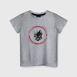 Детская футболка Символ Cyberpunk 2077 и красная краска вокруг