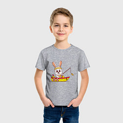 Футболка хлопковая детская Кролик рыбак, цвет: меланж — фото 2