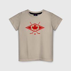 Футболка хлопковая детская Флаг Канады хоккей, цвет: миндальный