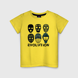 Футболка хлопковая детская Эволюция вратарских масок, цвет: желтый