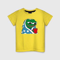 Футболка хлопковая детская Frog Pepe мем, цвет: желтый