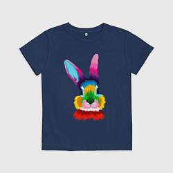 Футболка хлопковая детская Радужный кролик, цвет: тёмно-синий