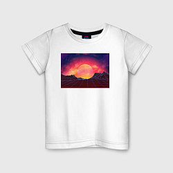 Детская футболка 3D неоновые горы на закате