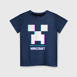 Футболка хлопковая детская Minecraft в стиле glitch и баги графики, цвет: тёмно-синий