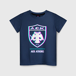 Футболка хлопковая детская AEK Athens FC в стиле glitch, цвет: тёмно-синий