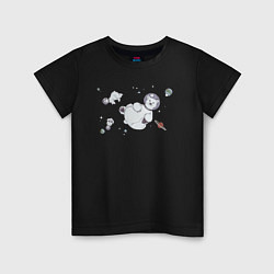 Футболка хлопковая детская Белые медведи в космосе, цвет: черный