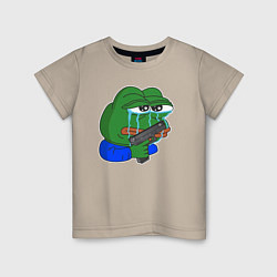 Детская футболка Лягушонок Пепе в слезах с пистолетом