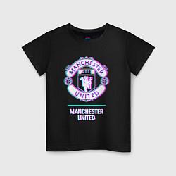 Футболка хлопковая детская Manchester United FC в стиле glitch, цвет: черный