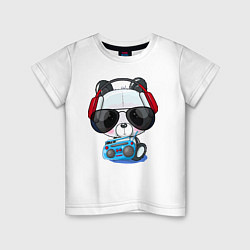Детская футболка Прикольный маленький панда в очках с магнитолой