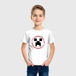 Футболка хлопковая детская Символ Minecraft и красная краска вокруг, цвет: белый — фото 2