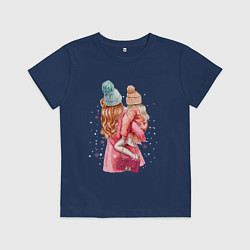 Футболка хлопковая детская Мама с дочкой, цвет: тёмно-синий