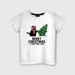 Детская футболка Кот роняет новогоднюю ёлку