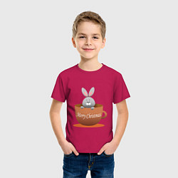 Футболка хлопковая детская Зайчик в чашке, цвет: маджента — фото 2