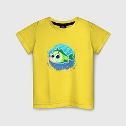 Детская футболка Мультяшная зелёная рыбка