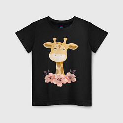 Детская футболка Милый жираф с цветими