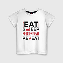 Футболка хлопковая детская Надпись: eat sleep Resident Evil repeat, цвет: белый