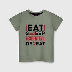 Футболка хлопковая детская Надпись: eat sleep Resident Evil repeat, цвет: авокадо