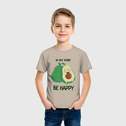 Футболка хлопковая детская Dont worry be happy - avocado, цвет: миндальный — фото 2