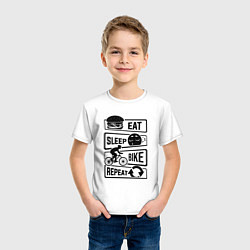Футболка хлопковая детская Eat sleep bike repeat art, цвет: белый — фото 2