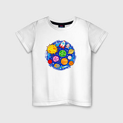 Детская футболка Мультяшный космос планеты звезды