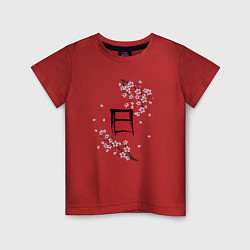 Детская футболка Цветущая сакура и красный круг с японским иероглиф