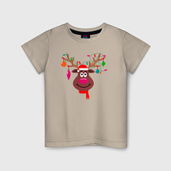 Детская футболка Новогодний олень с гирляндой на рогах