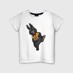 Футболка хлопковая детская Черный кролик с морковкой, цвет: белый