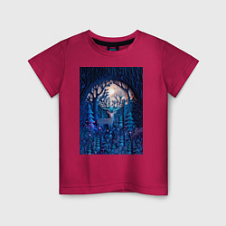 Детская футболка Объемная иллюстрация из бумаги лес и олень на сине