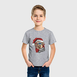 Футболка хлопковая детская Pug merry christmas, цвет: меланж — фото 2