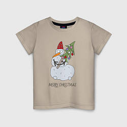 Детская футболка Снеговик с новогодней ёлкой в Руках