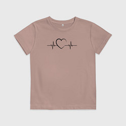 Футболка хлопковая детская Сердце пульс, цвет: пыльно-розовый