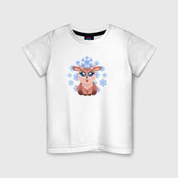 Детская футболка Милый олененок смотрит на снежинку