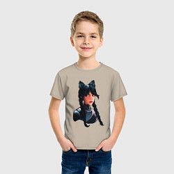 Футболка хлопковая детская Чёрная кошка Уэнсдэй, цвет: миндальный — фото 2