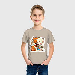 Футболка хлопковая детская Kitten and fish, цвет: миндальный — фото 2