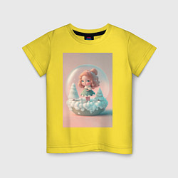 Детская футболка Милая девочка-куколка с стеклянном Новогоднем шаре