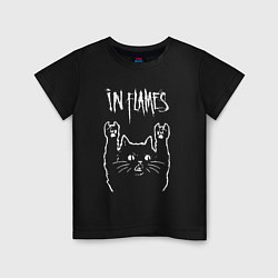 Футболка хлопковая детская In Flames рок кот, цвет: черный